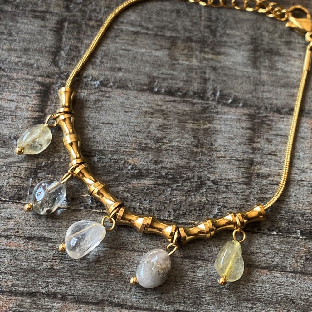 NEW Gold & Polished Stone Beaded Bracelet